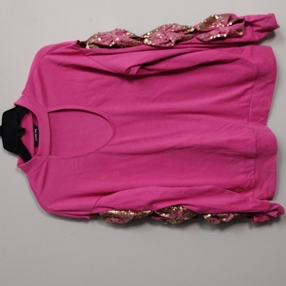 NEW ChicMe Pink and gold bow long sleeve top size S